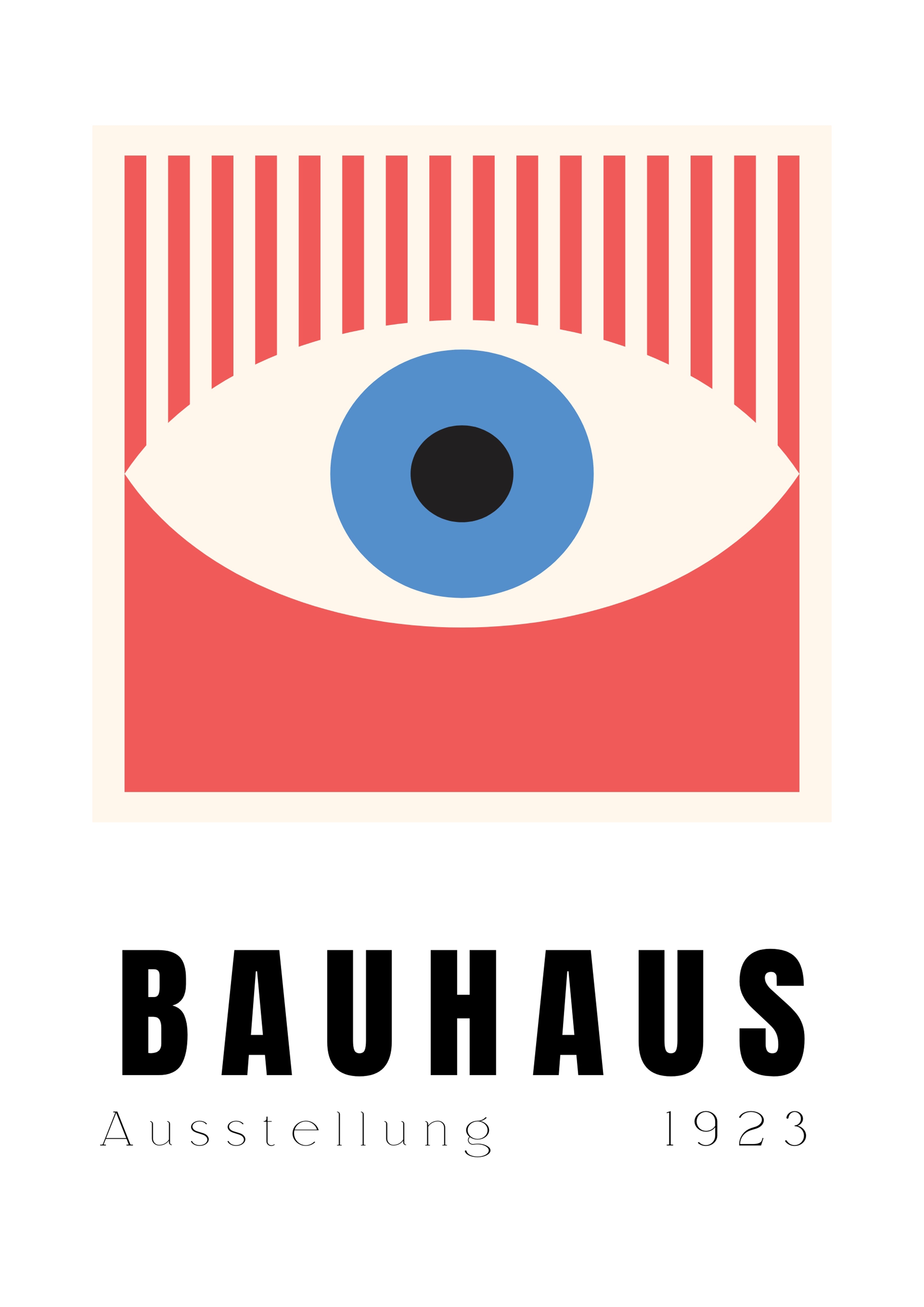 Poster Bauhaus minimaliste avec œil graphique et formes géométriques.