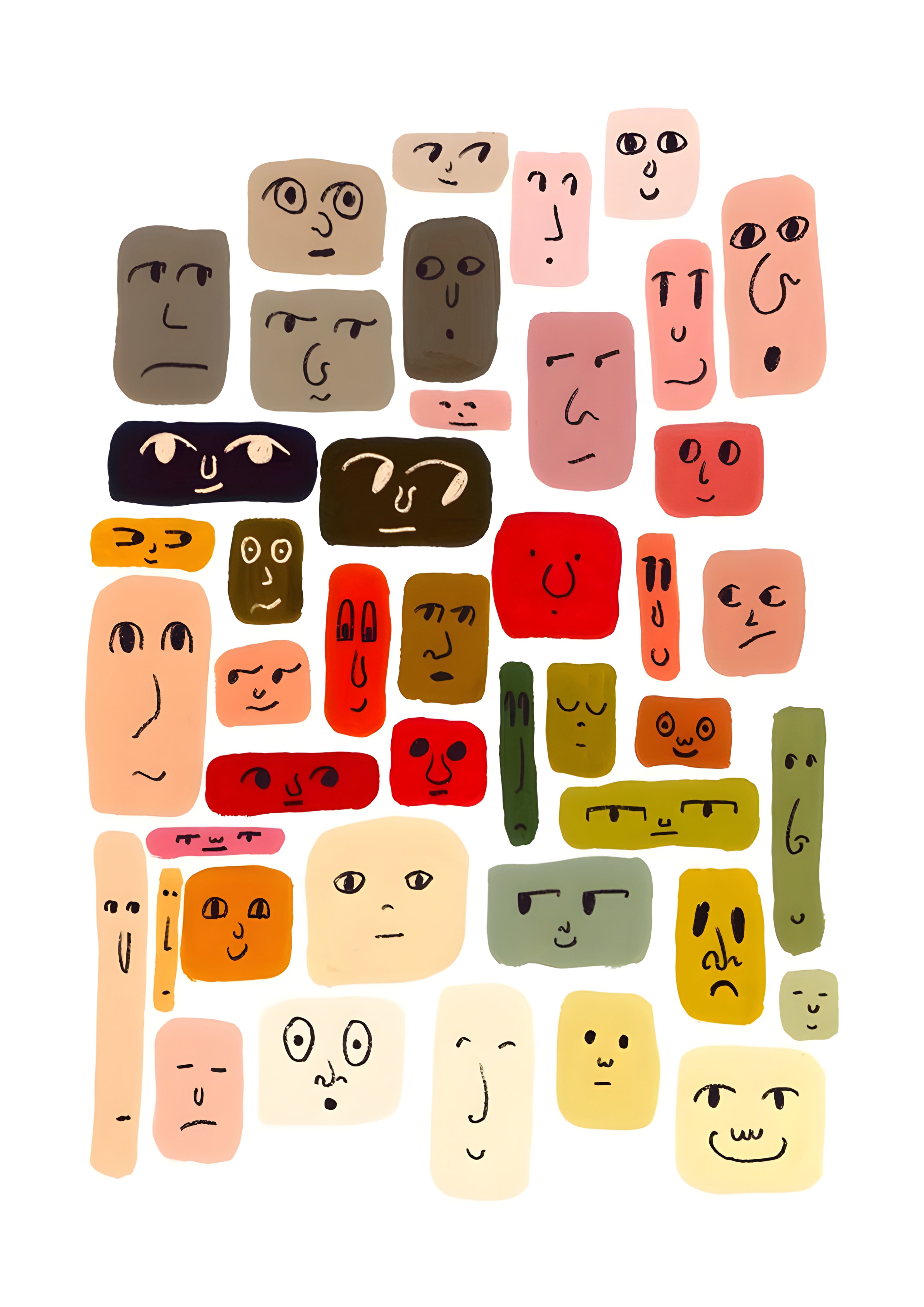 Affiche d’art moderne représentant une composition de visages abstraits colorés, idéale pour une décoration murale contemporaine et créative.